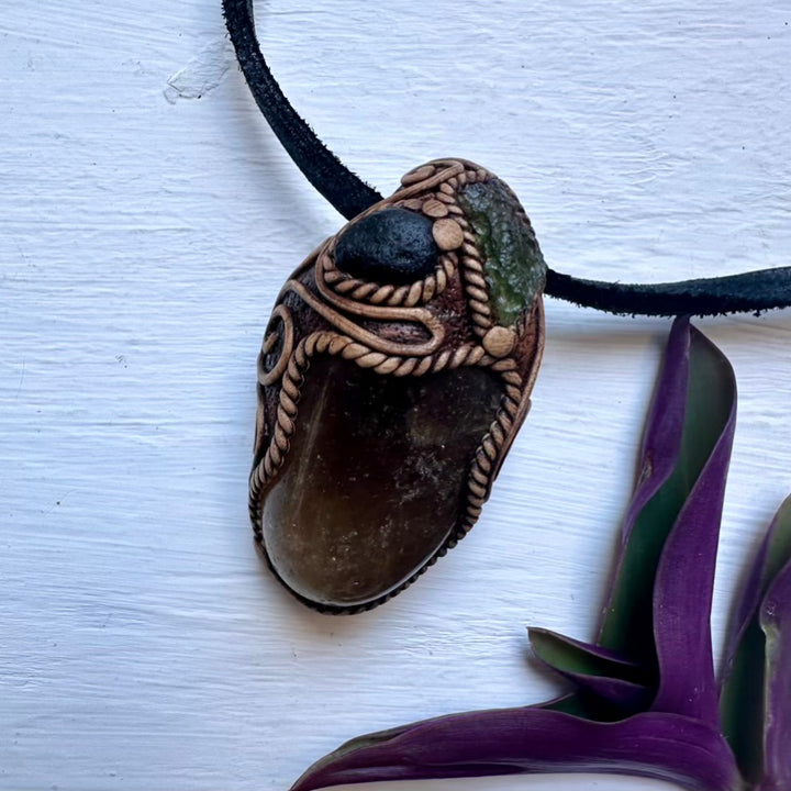 Citrine Moldavite and Black Tektite Necklace, Healing Crystal Jewelry - FairyGardenGlow
