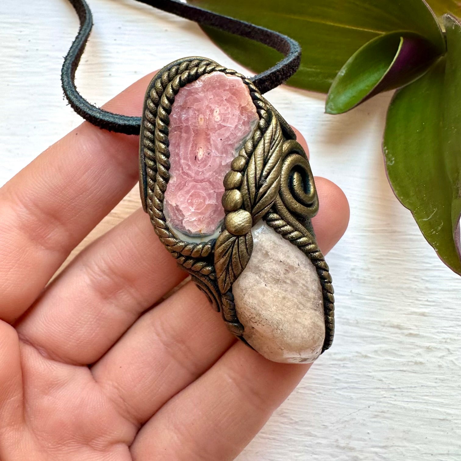 Rhodochrosite Stalactite and Morganite Handmade Crystal Necklace - FairyGardenGlow