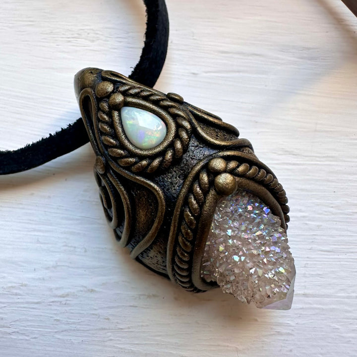 Angel Aura Spirit Quartz and Australian Opal Necklace - FairyGardenGlow