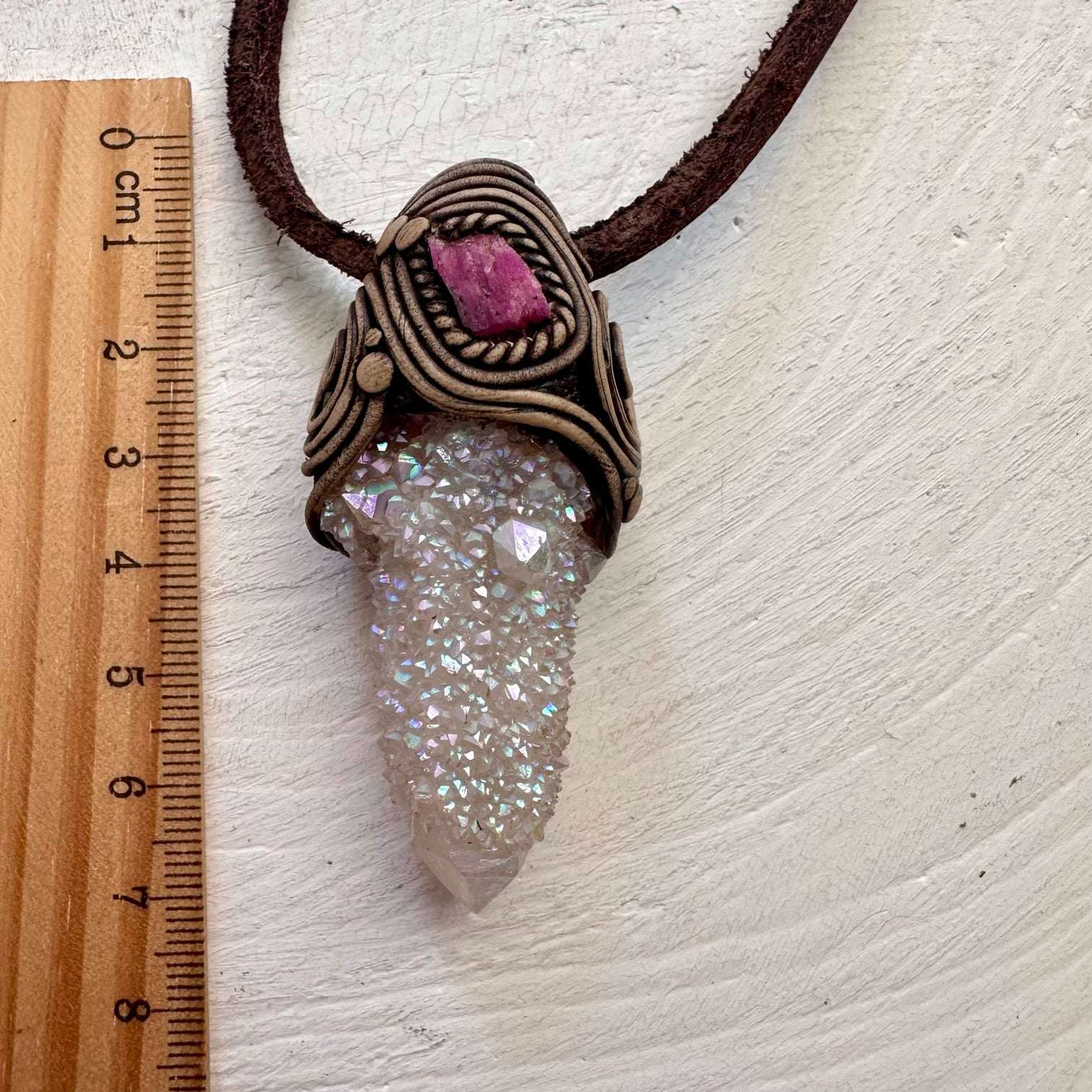 Angel Aura Spirit Quartz and Ruby Pendant Necklace - FairyGardenGlow