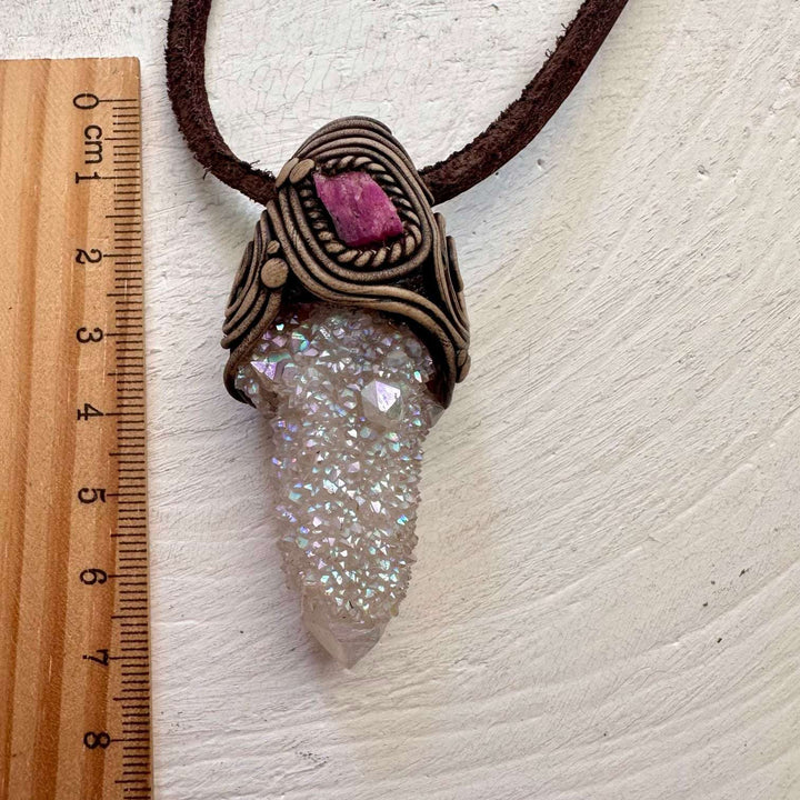 Angel Aura Spirit Quartz and Ruby Pendant Necklace - FairyGardenGlow