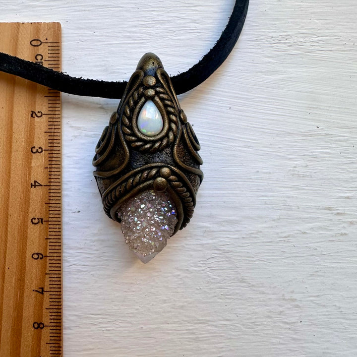 Angel Aura Spirit Quartz and Australian Opal Necklace - FairyGardenGlow