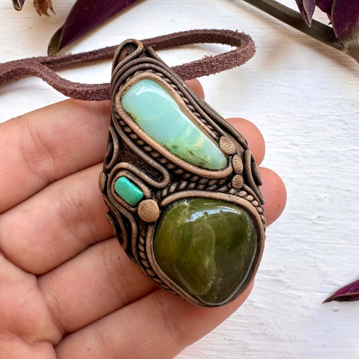 Vesuvianite Chrysoprase and Tibetan Turquoise Necklace - FairyGardenGlow
