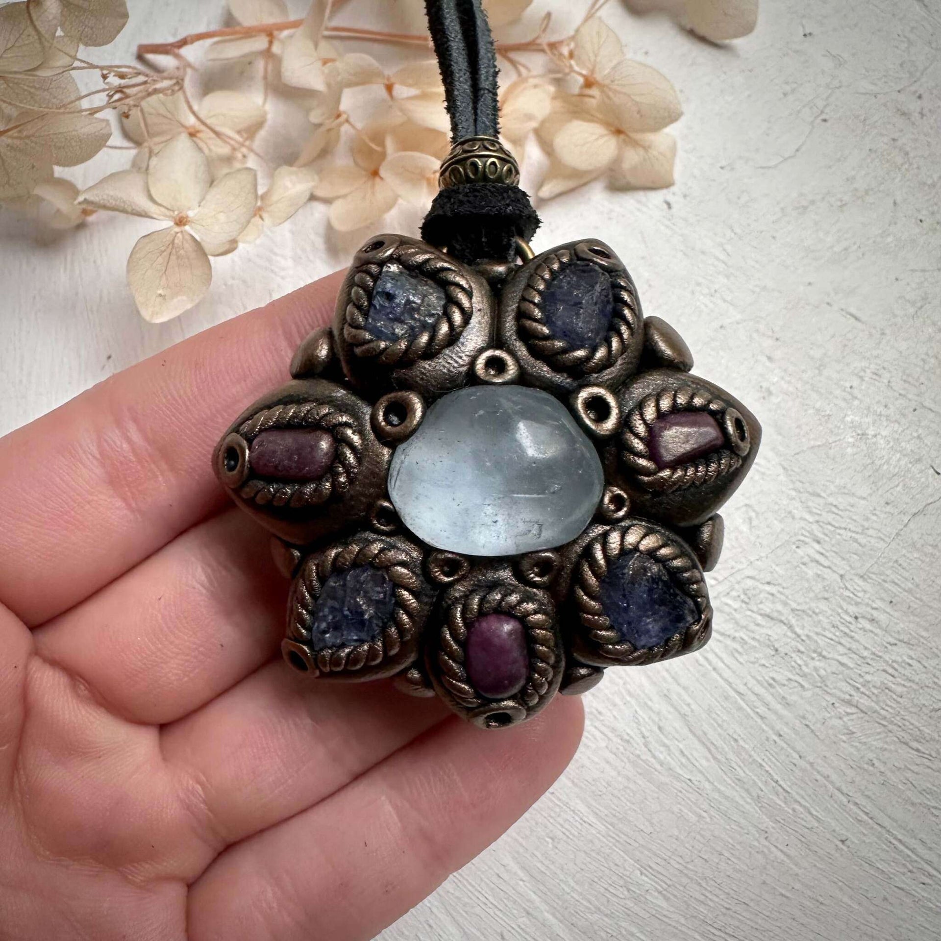 Celestite Tanzanite and Ruby Necklace