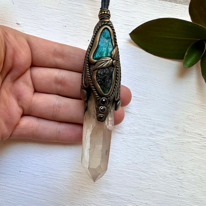 Kundalini Citrine Chrysocolla Moldavite and Blue Sapphire Wand / Pendant, Healing Crystal Tool - FairyGardenGlow
