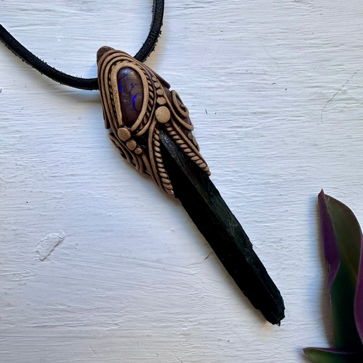 Vivianite and Boulder Opal Necklace - FairyGardenGlow