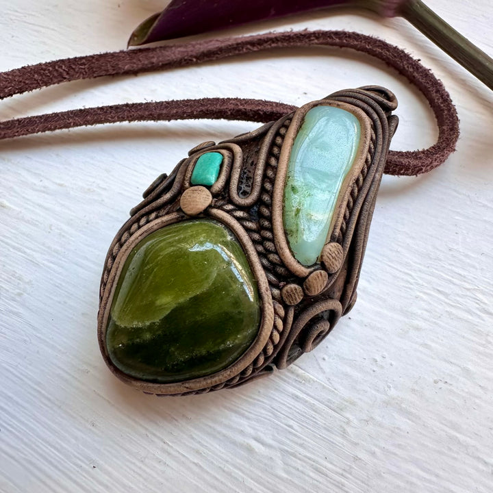 Vesuvianite Chrysoprase and Tibetan Turquoise Necklace - FairyGardenGlow