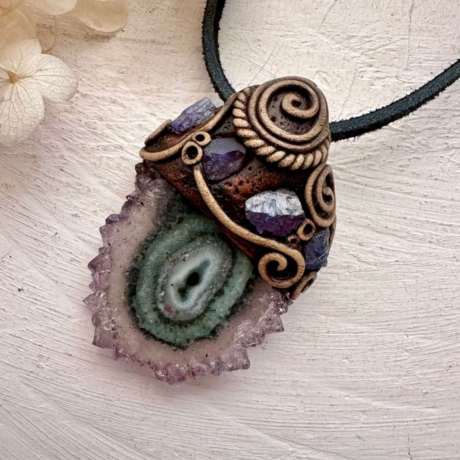 Amethyst Stalactite and Tanzanite Pendant Necklace - FairyGardenGlow