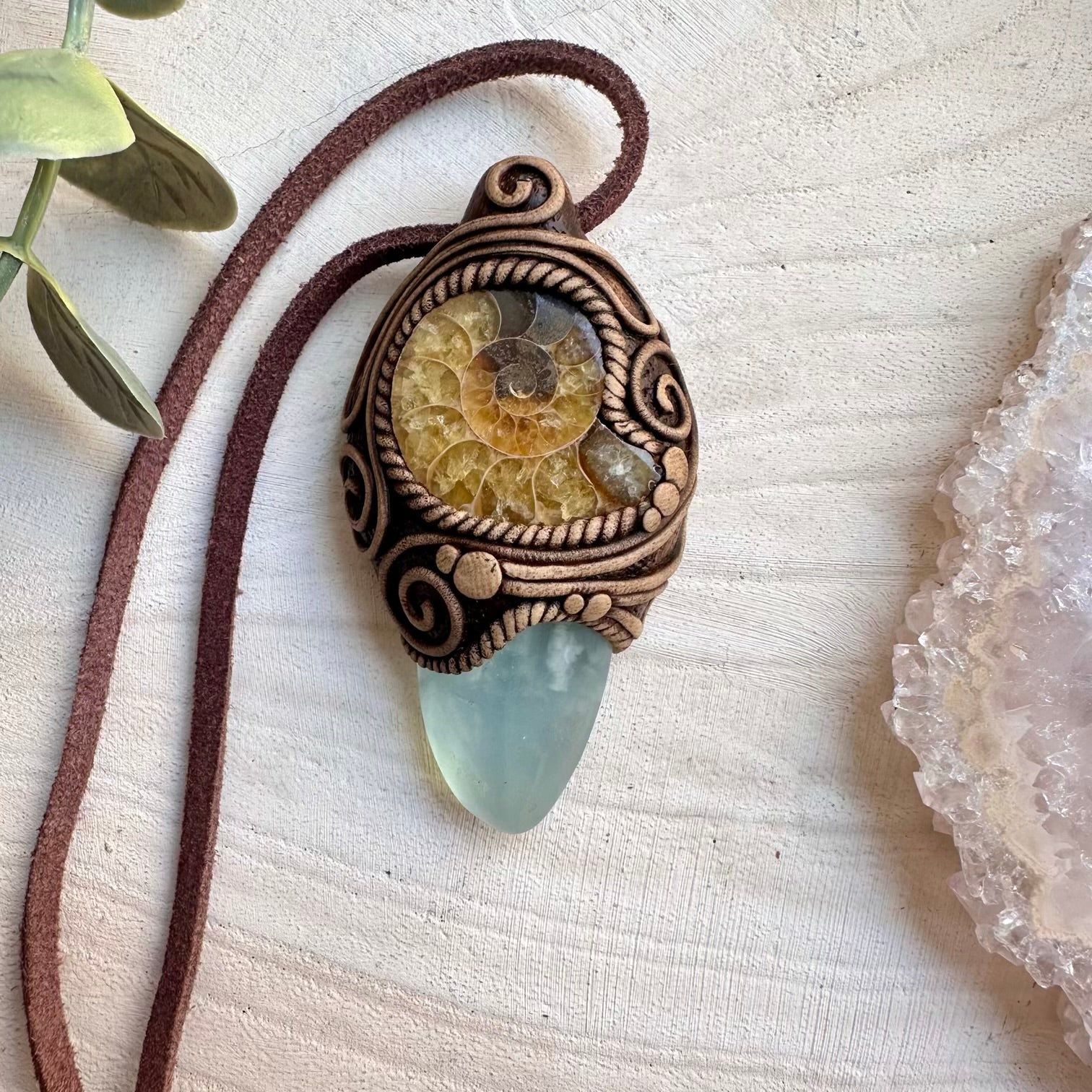 Ammonite and Aquamarine Necklace