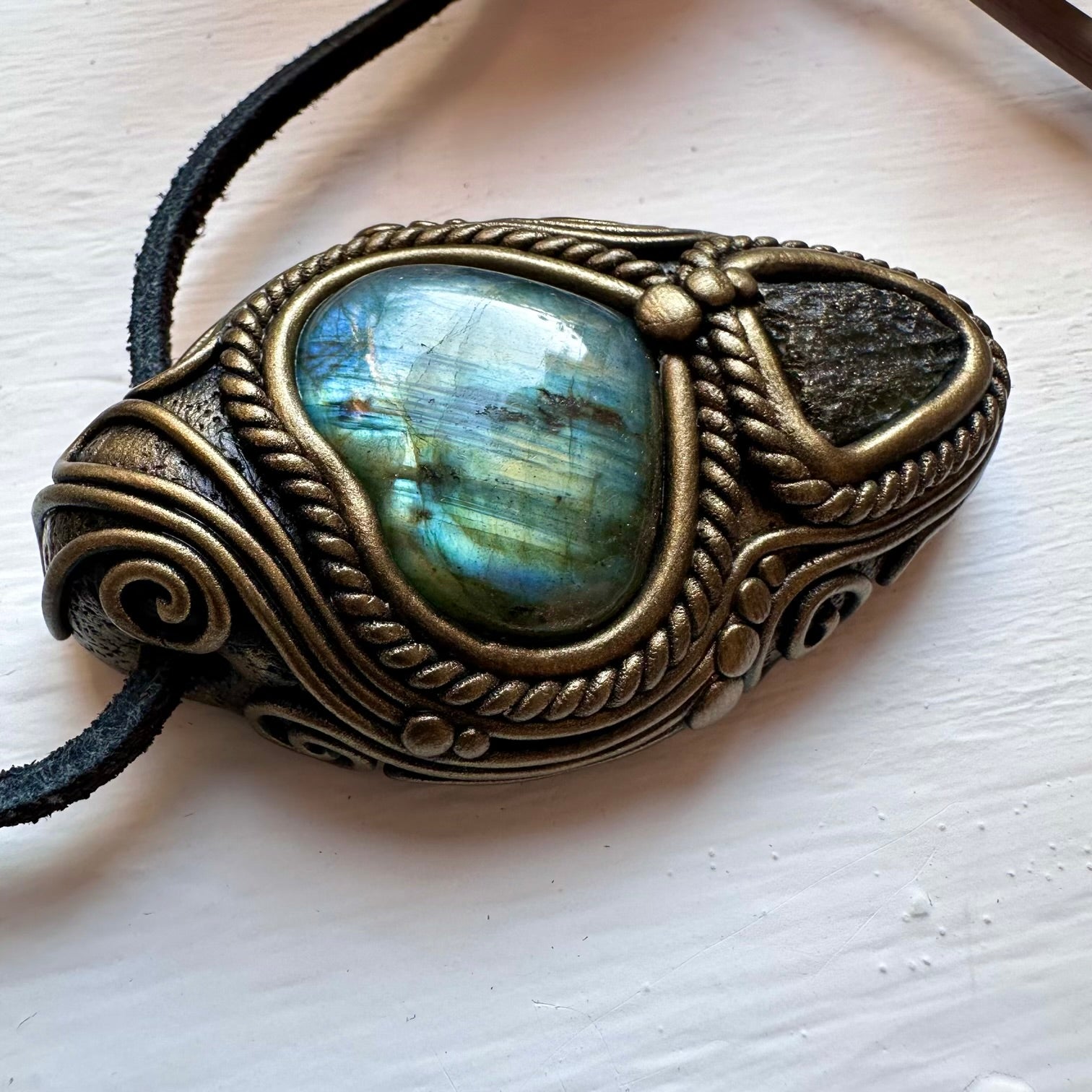 Labradorite Heart and Moldavite Necklace - FairyGardenGlow