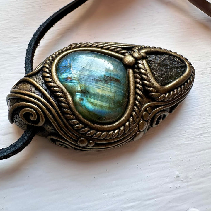 Labradorite Heart and Moldavite Necklace - FairyGardenGlow