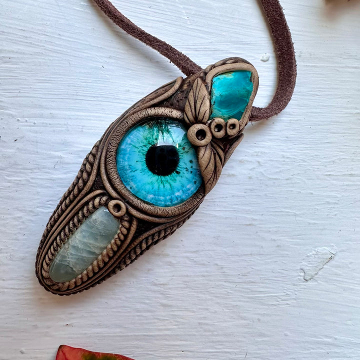 Aquamarine and Raw Chrysocolla Eye Necklace - FairyGardenGlow