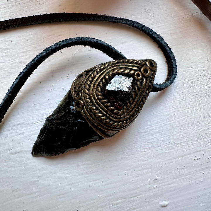 Black Obsidian Arrowhead and Red Garnet Necklace - FairyGardenGlow