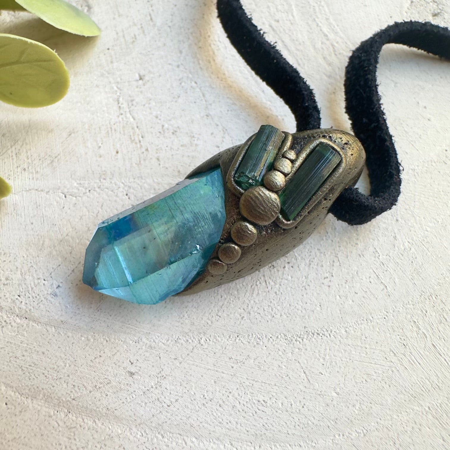 One of a kind crystal necklace with Green Tourmaline gemstone