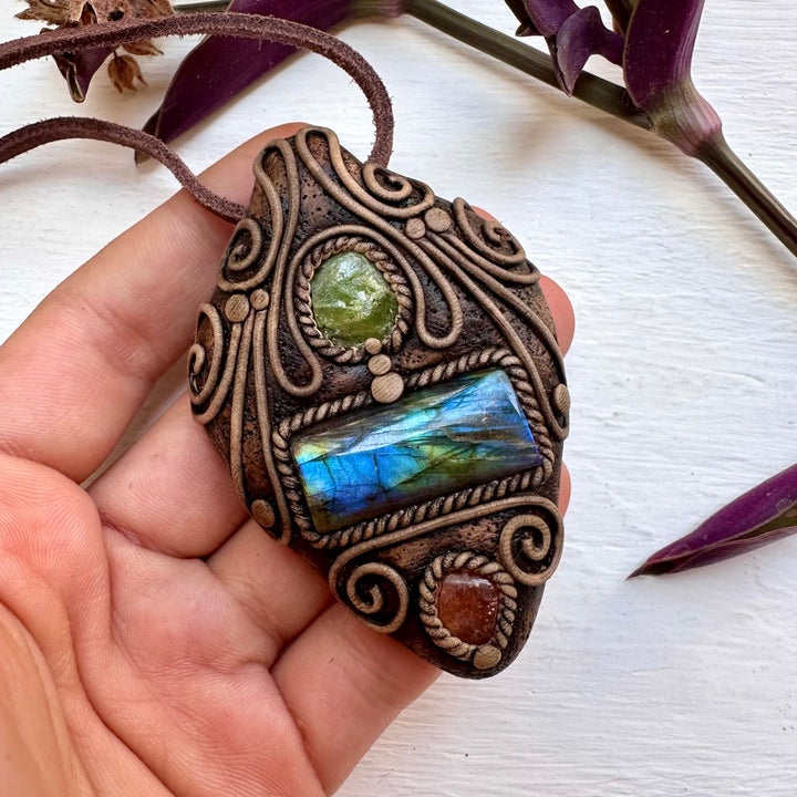 Labradorite Peridot and Sunstone Necklace - FairyGardenGlow