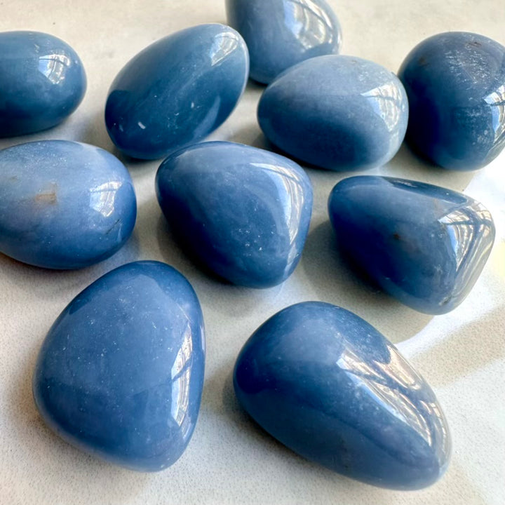 Blue stones on a light gray background