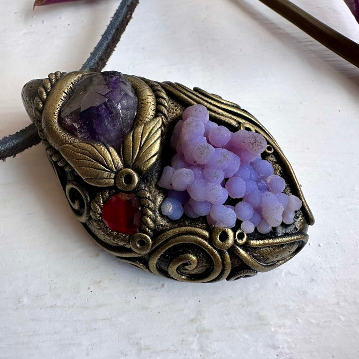Grape Chalcedony Amethyst and Red Garnet Pendant Necklace - FairyGardenGlow