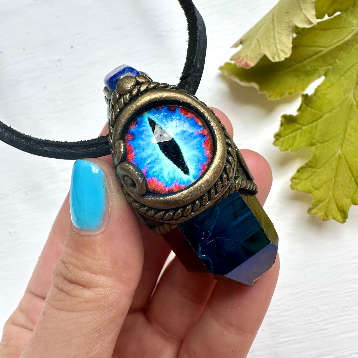 Cobalt Aura Quartz and Lapis Lazuli Eye Pendant - FairyGardenGlow
