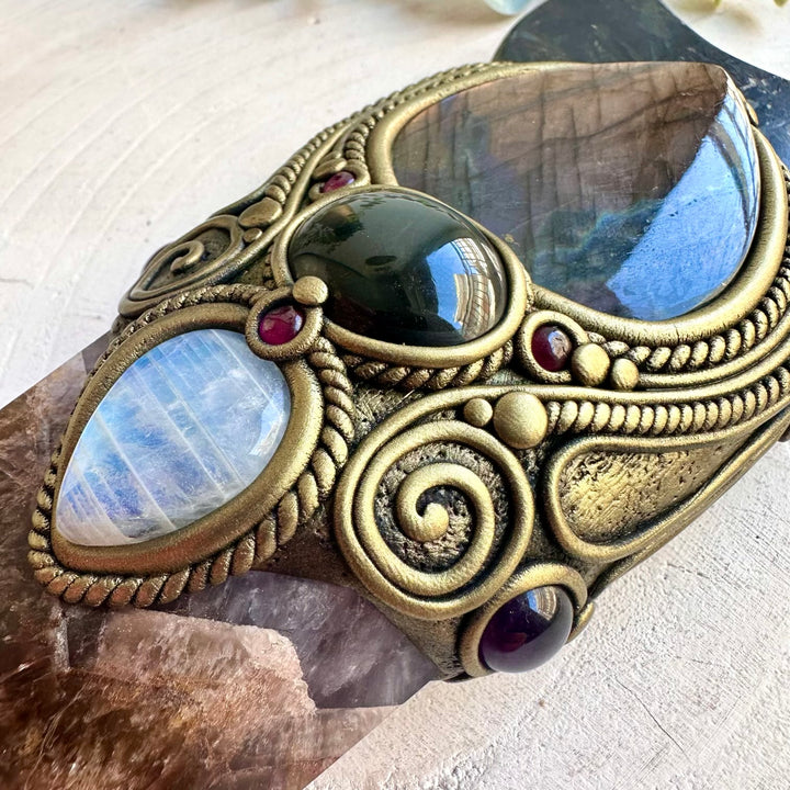 Handmade crystal ritual tool with Super Seven Quartz for intention setting and mindfulness.