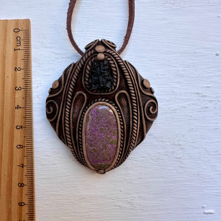 Stichtite and Moldavite Necklace - FairyGardenGlow