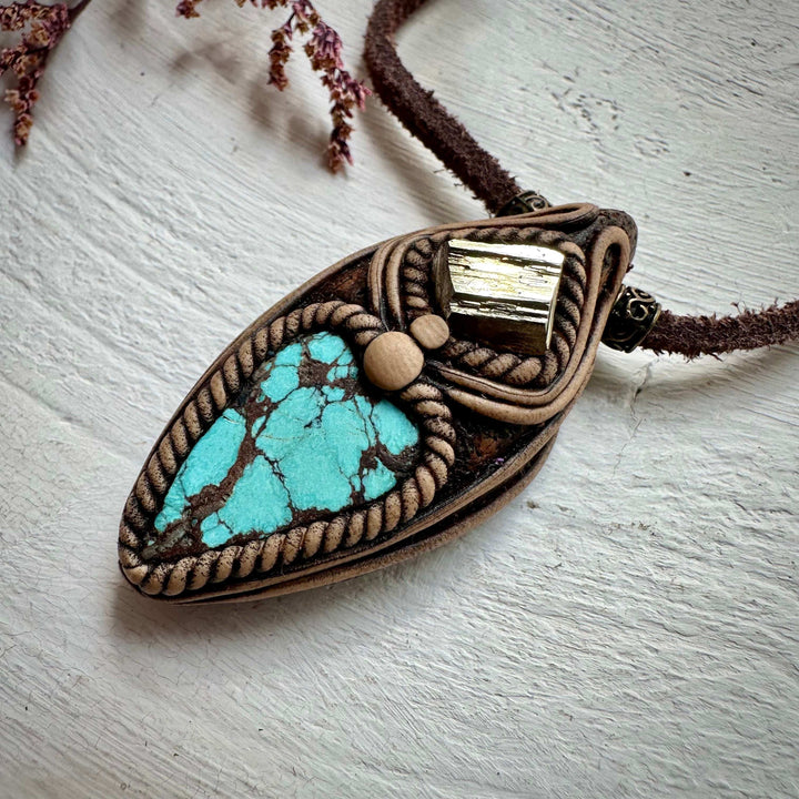 Turquoise and Pyrite Necklace - FairyGardenGlow