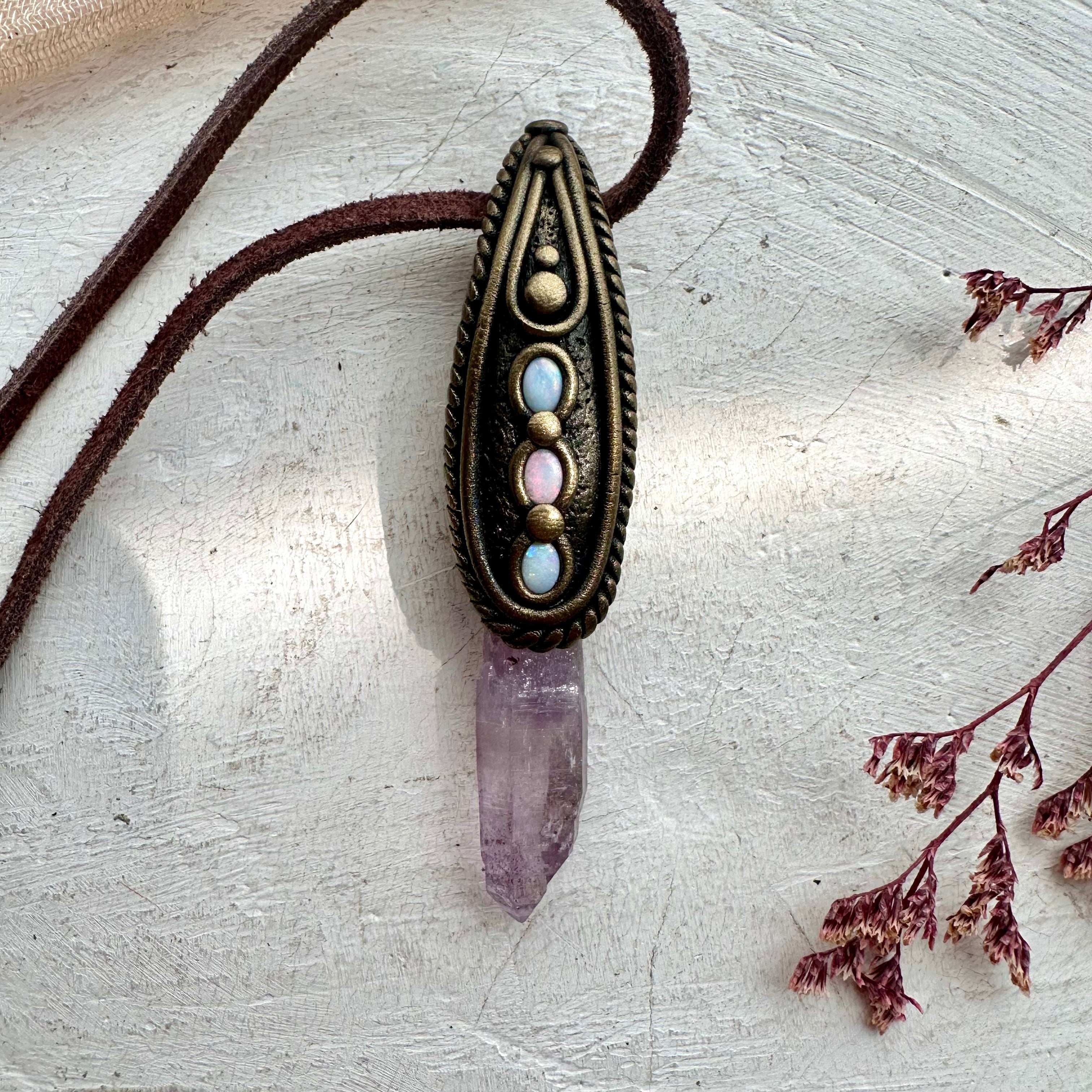 Vera Cruz Amethyst and Australian Opal Necklace - FairyGardenGlow