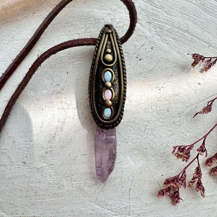 Vera Cruz Amethyst and Australian Opal Necklace - FairyGardenGlow