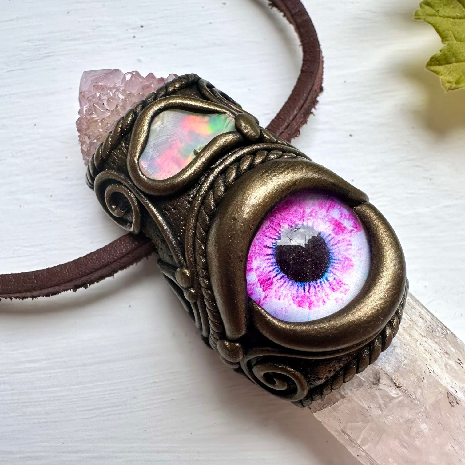 Danburite Spirit Quartz Raw Opal Eye Wand / Pendant - FairyGardenGlow