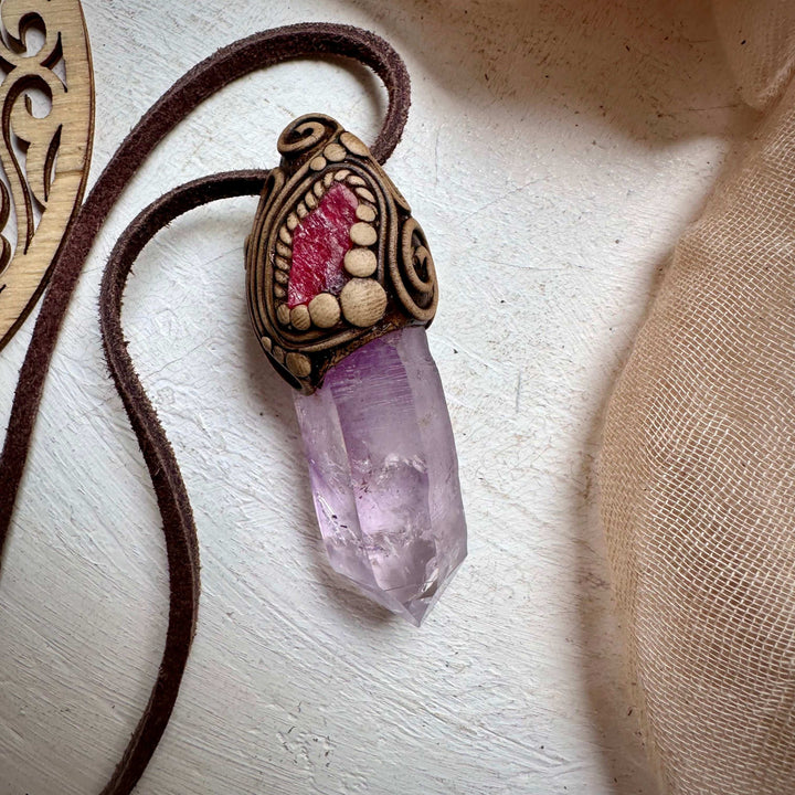 Vera Cruz Amethyst and Rhodonite Necklace - FairyGardenGlow