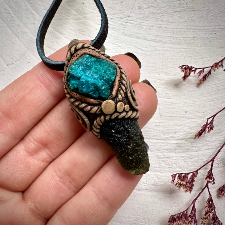 Moldavite and Raw Chrysocolla Necklace - FairyGardenGlow