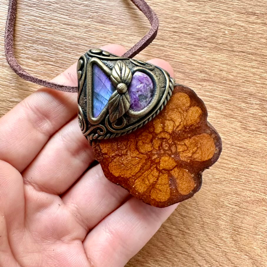 Ayahuasca Vine Labradorite and Charoite Pendant Necklace - FairyGardenGlow