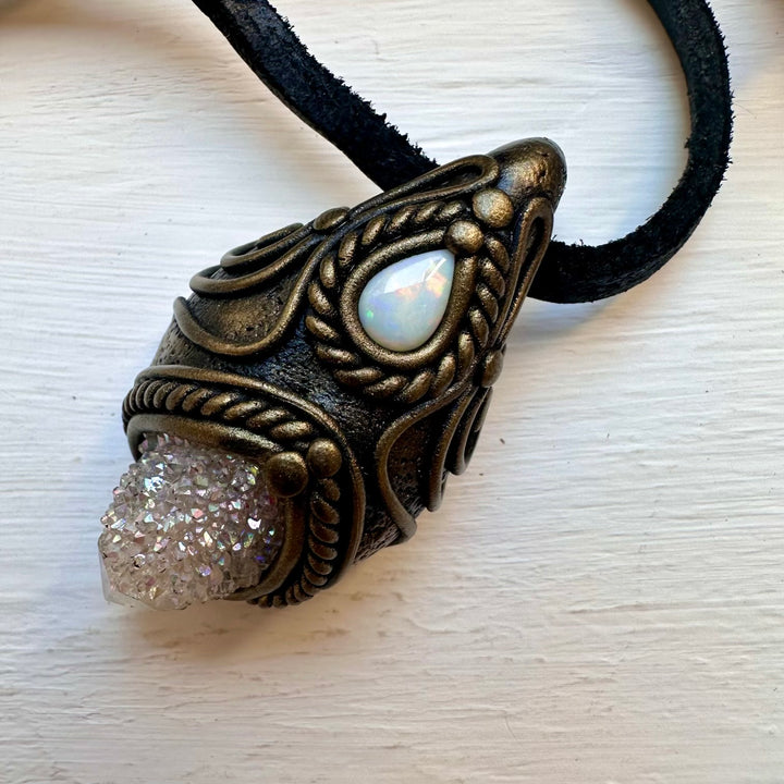 Angel Aura Spirit Quartz and Australian Opal Necklace - FairyGardenGlow