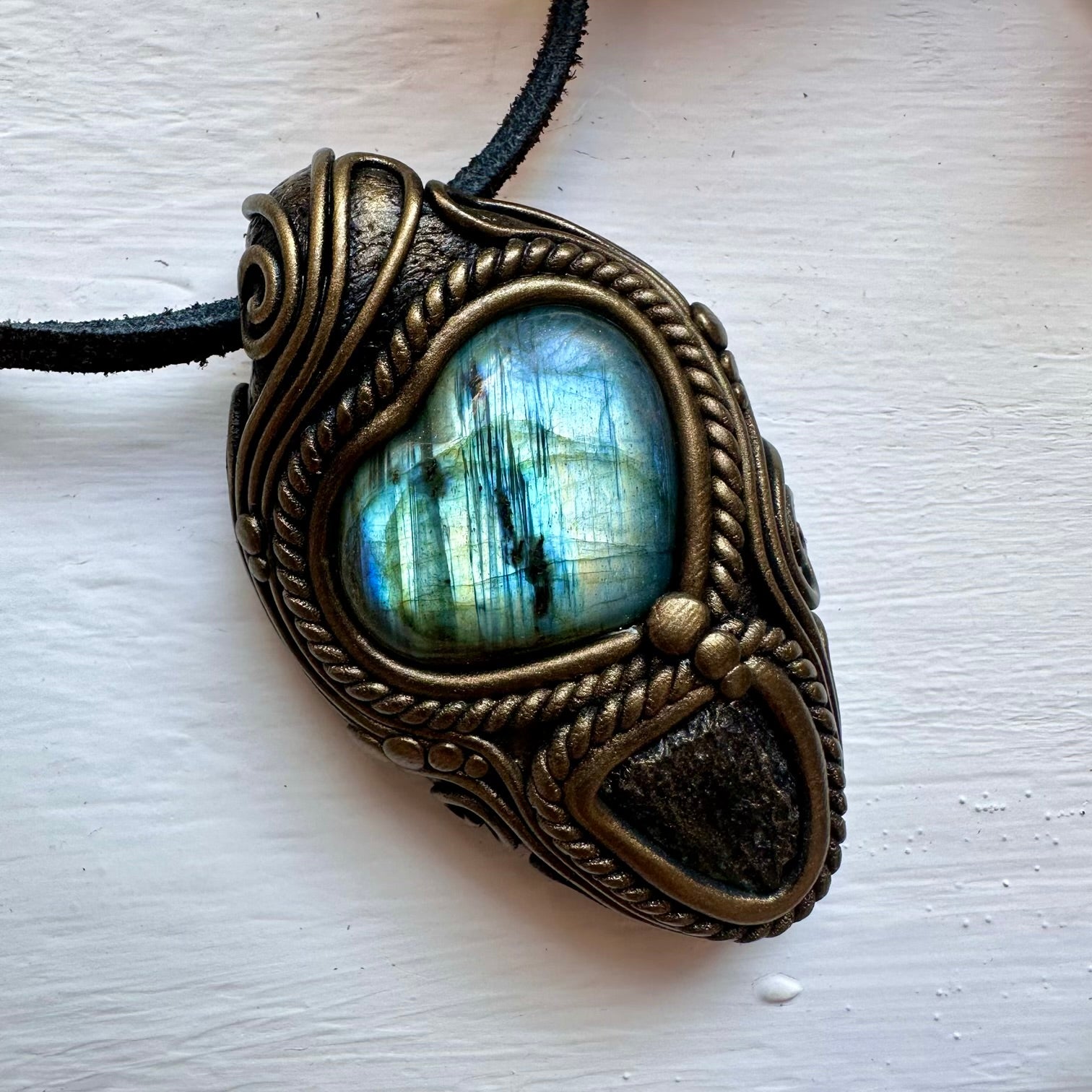Labradorite Heart and Moldavite Necklace - FairyGardenGlow