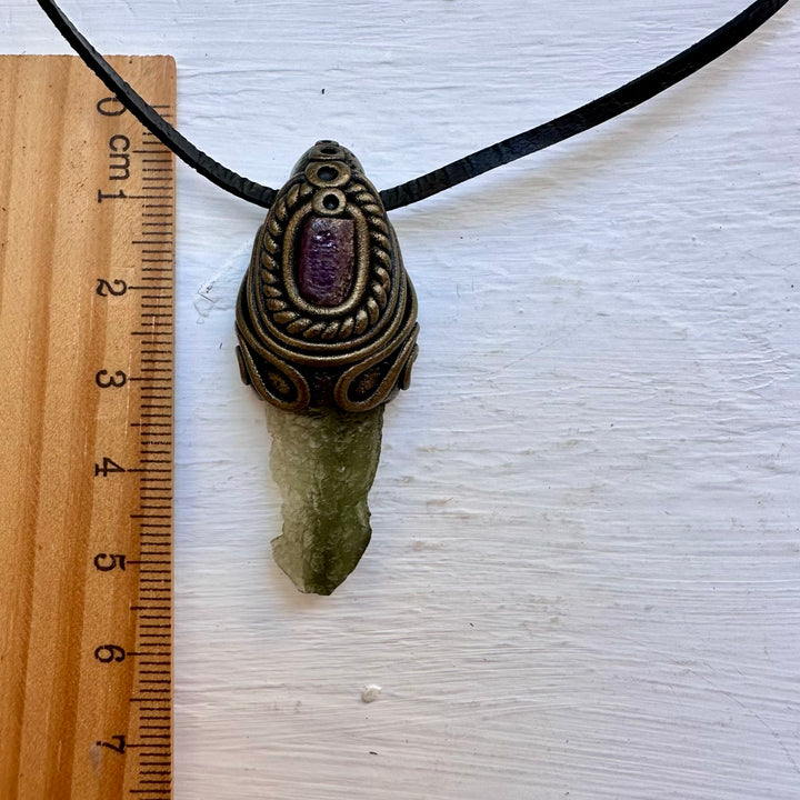 Moldavite and Ruby Necklace - FairyGardenGlow