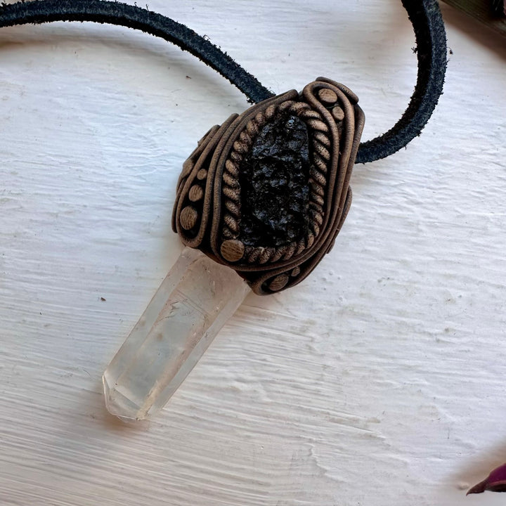 Lemurian Seed Quartz and Moldavite Necklace - FairyGardenGlow