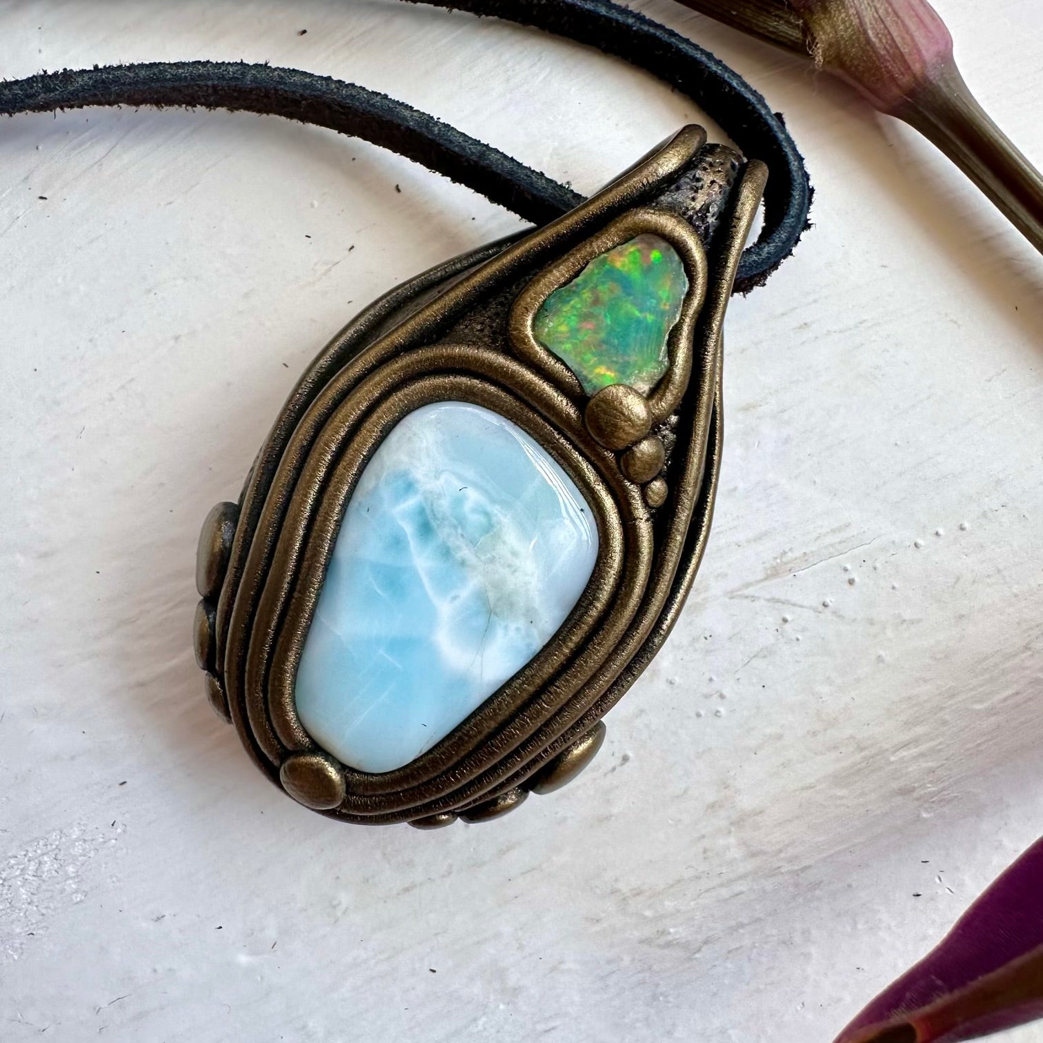Larimar and Raw Opal Necklace - FairyGardenGlow