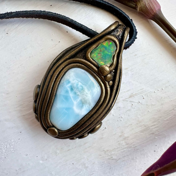 Larimar and Raw Opal Necklace - FairyGardenGlow