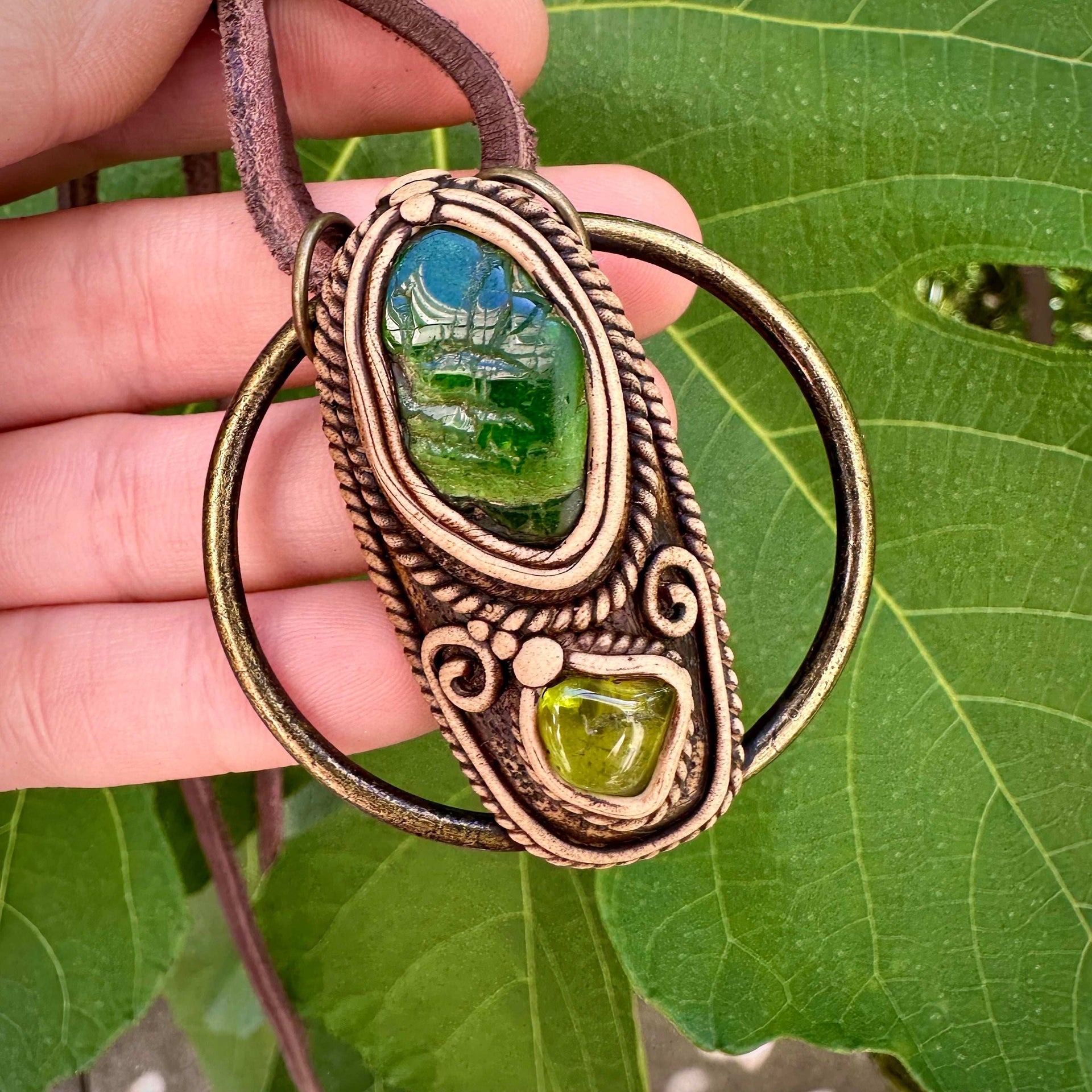 Chrome Diopside and Peridot Pendant Necklace - FairyGardenGlow