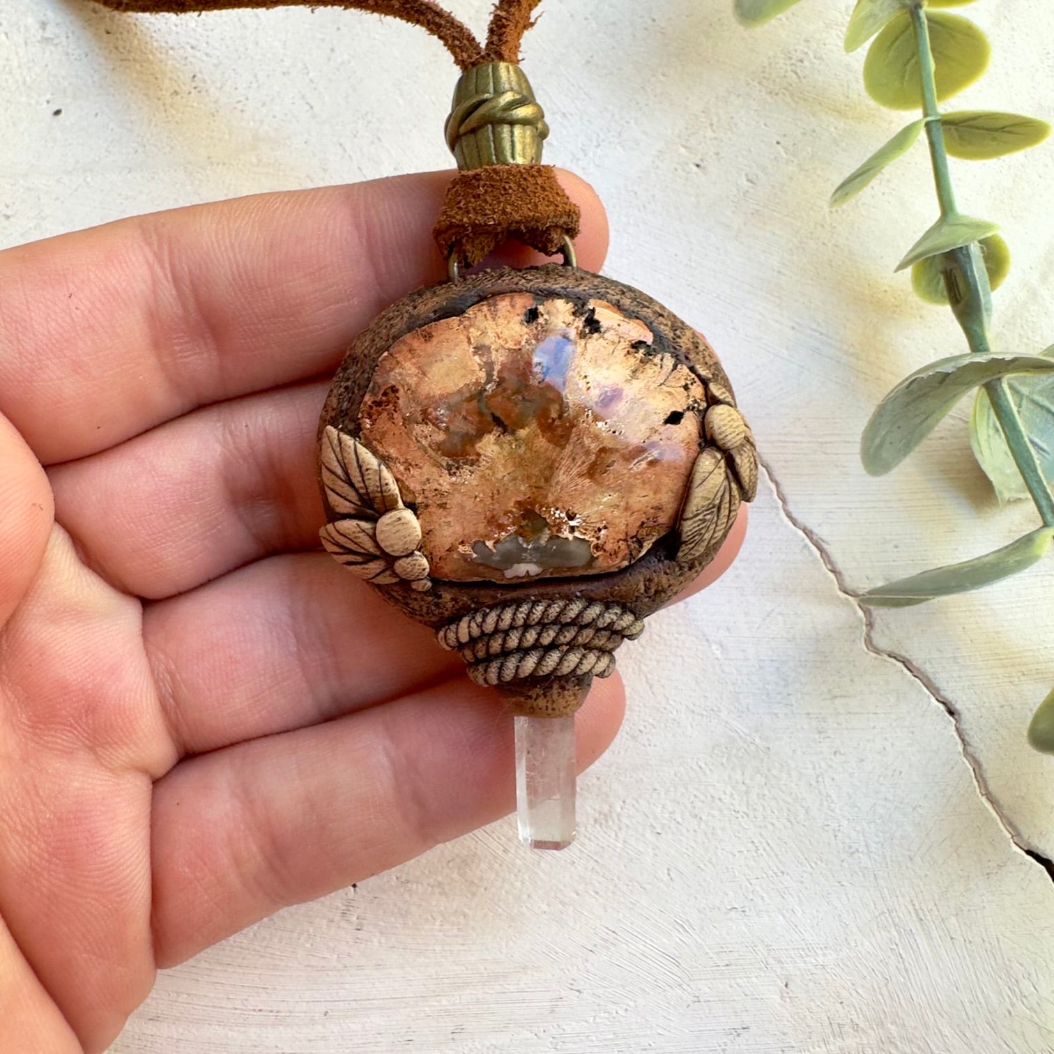 Ocean inspired gemstone jewelry with aquamarine stone in earthy tones