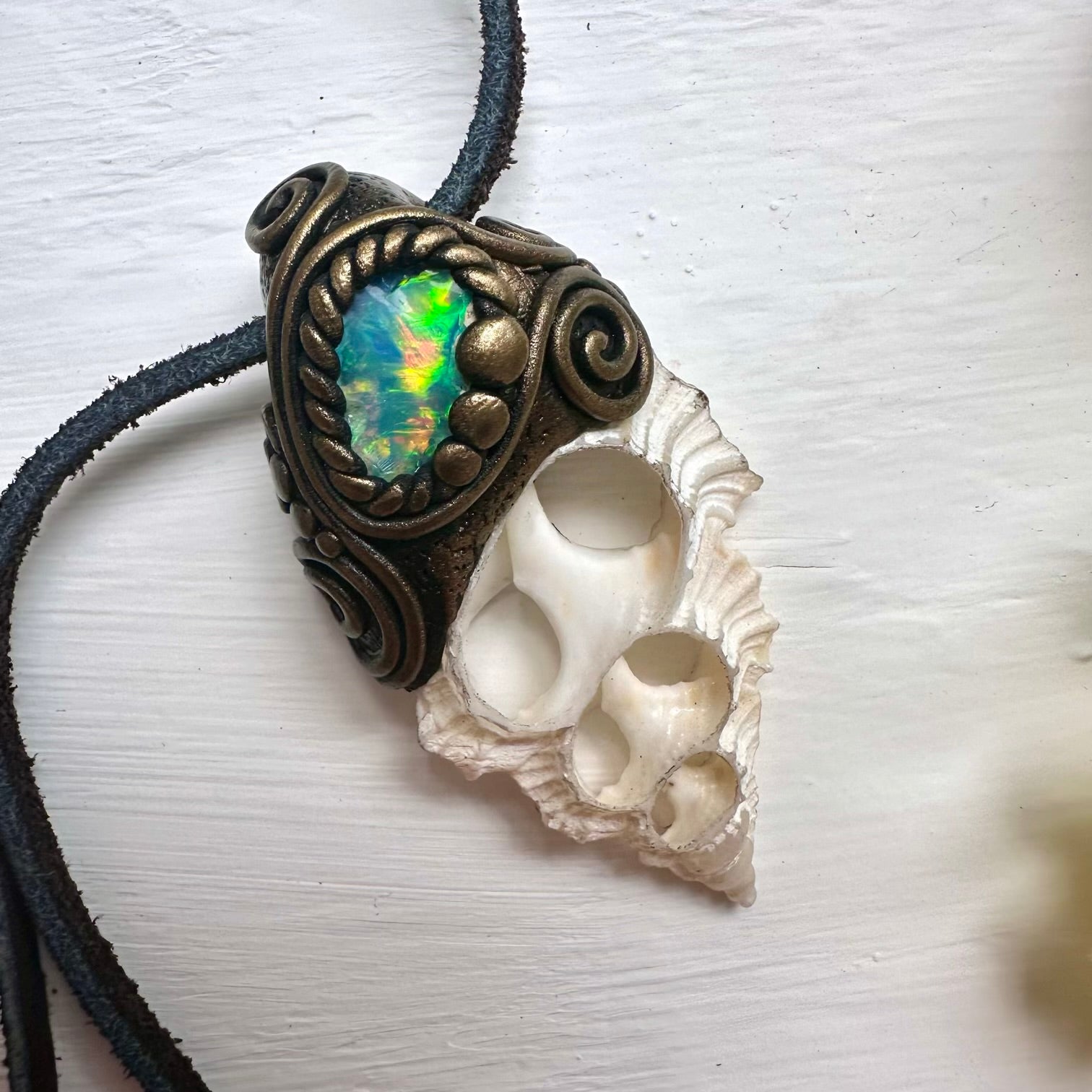 Seashell and Raw Opal Necklace - FairyGardenGlow