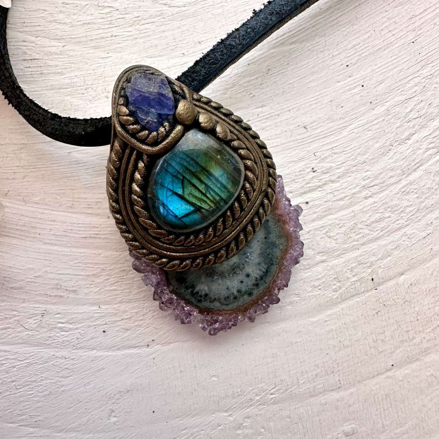 Amethyst Stalactite Labradorite and Tanzanite Pendant Necklace - FairyGardenGlow