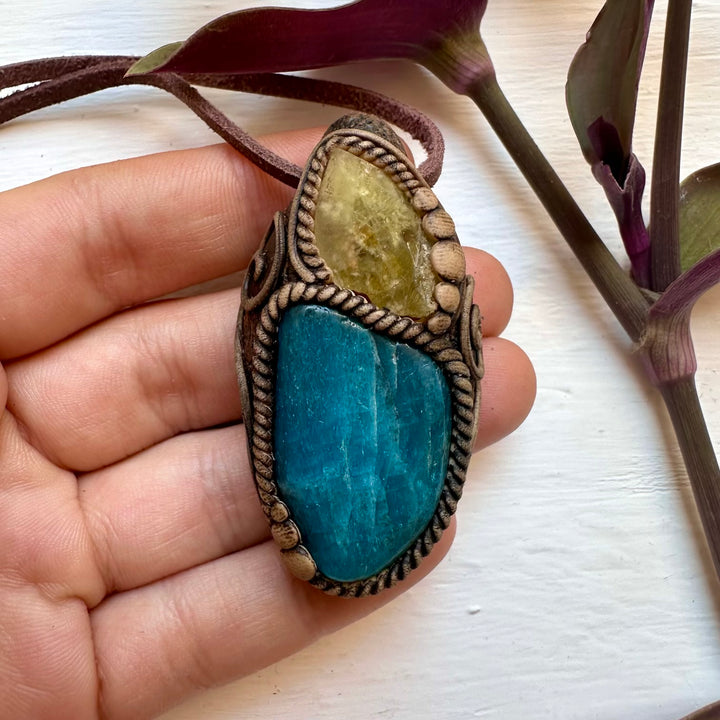 Blue Apatite and Brazilianite Necklace - FairyGardenGlow