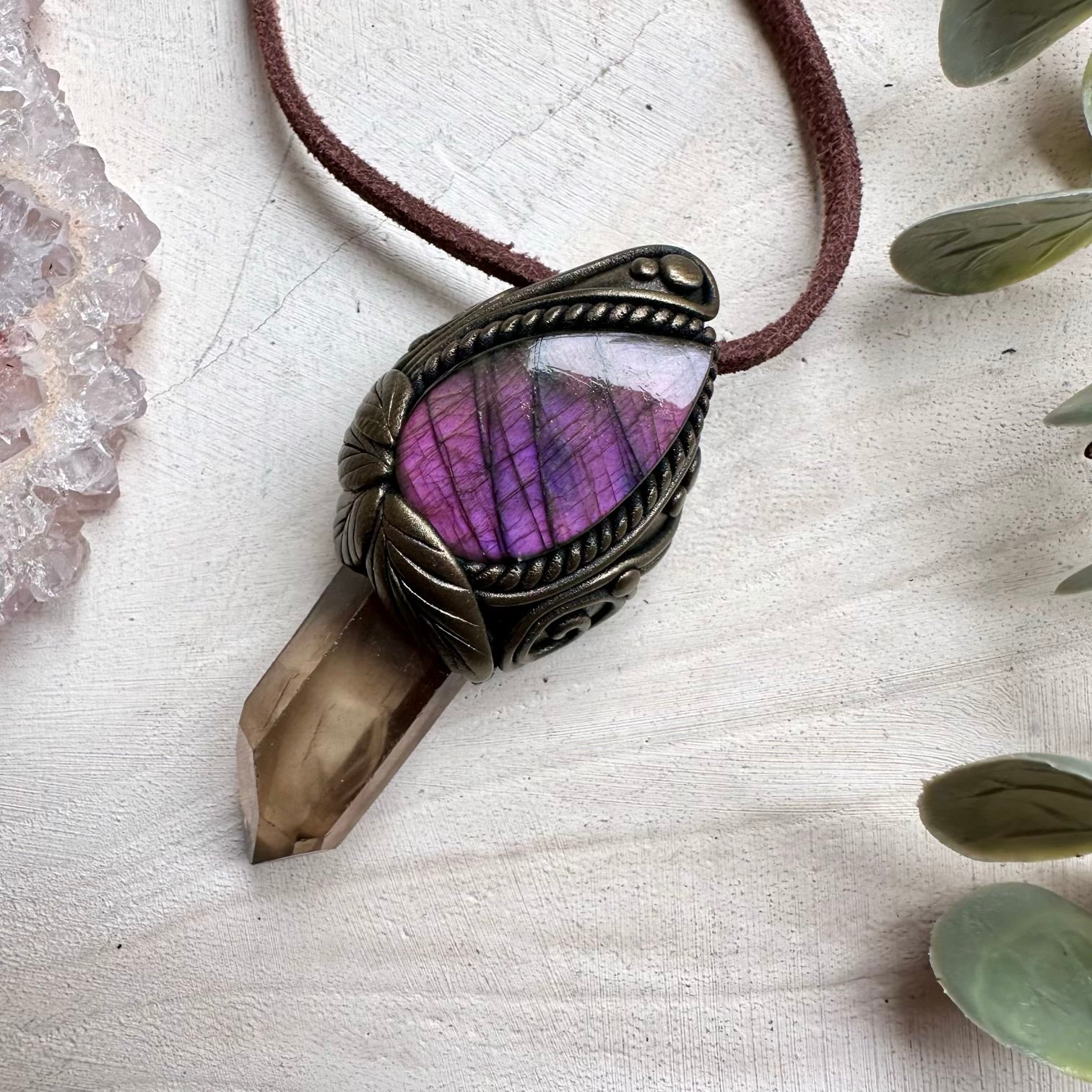Smoky Quartz and Purple Labradorite Necklace