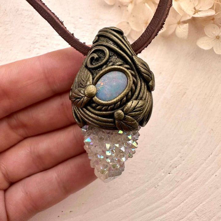 Angel Aura Spirit Quartz and Australian Opal Doublet Necklace - FairyGardenGlow