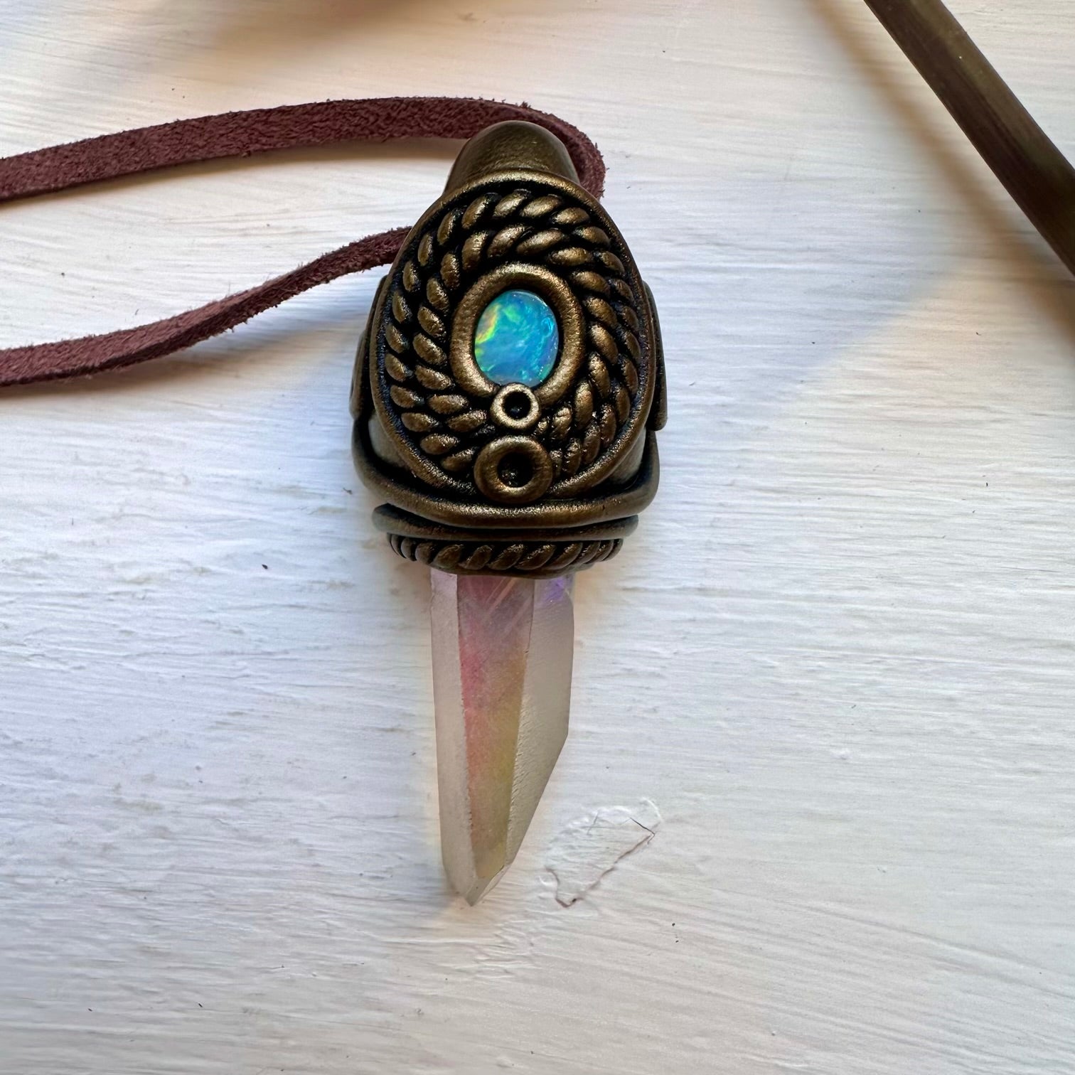 Angel Aura Quartz and Australian Opal Necklace - FairyGardenGlow