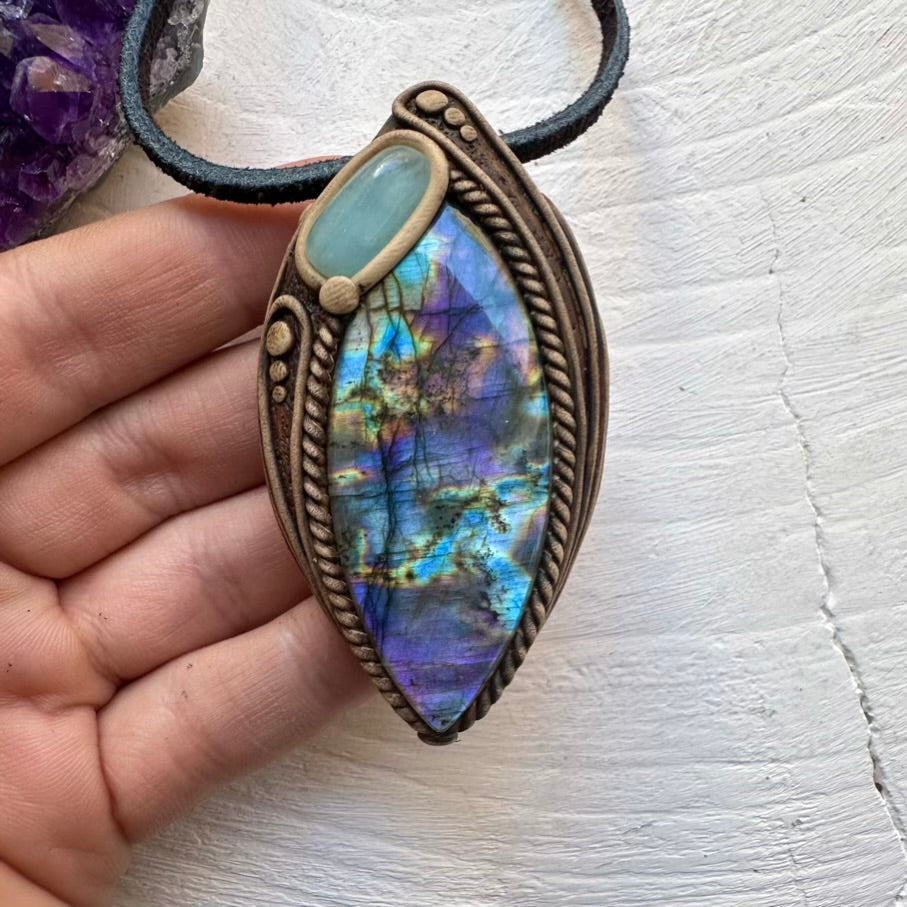 Purple Labradorite and Aquamarine Necklace