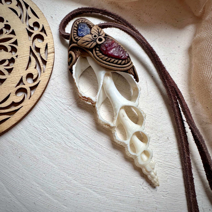 Seashell Rhodolite Garnet and Tanzanite Necklace - FairyGardenGlow