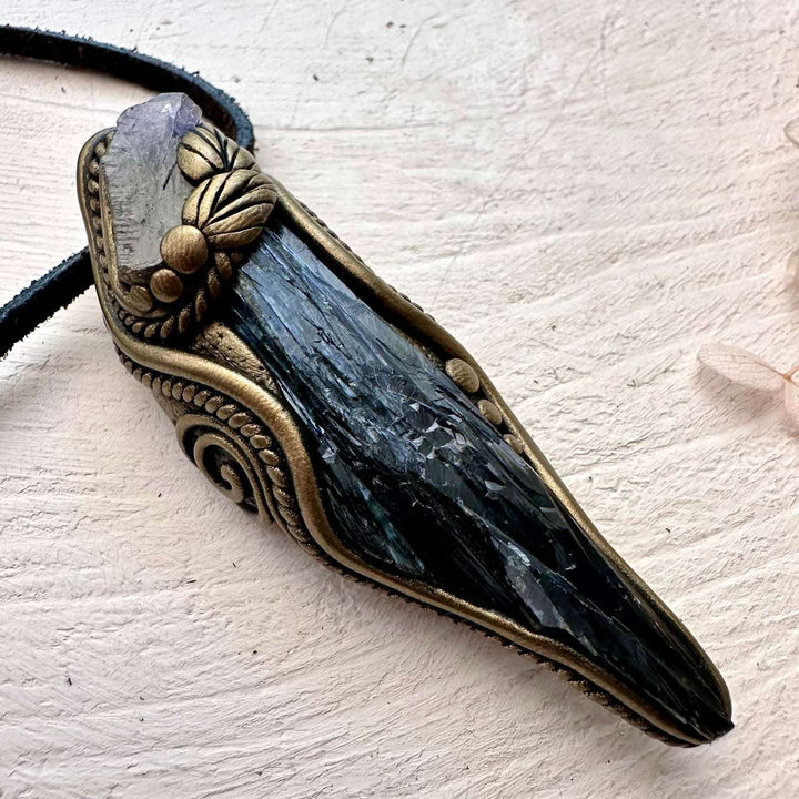 Vivianite and Tanzanite Pendant - FairyGardenGlow