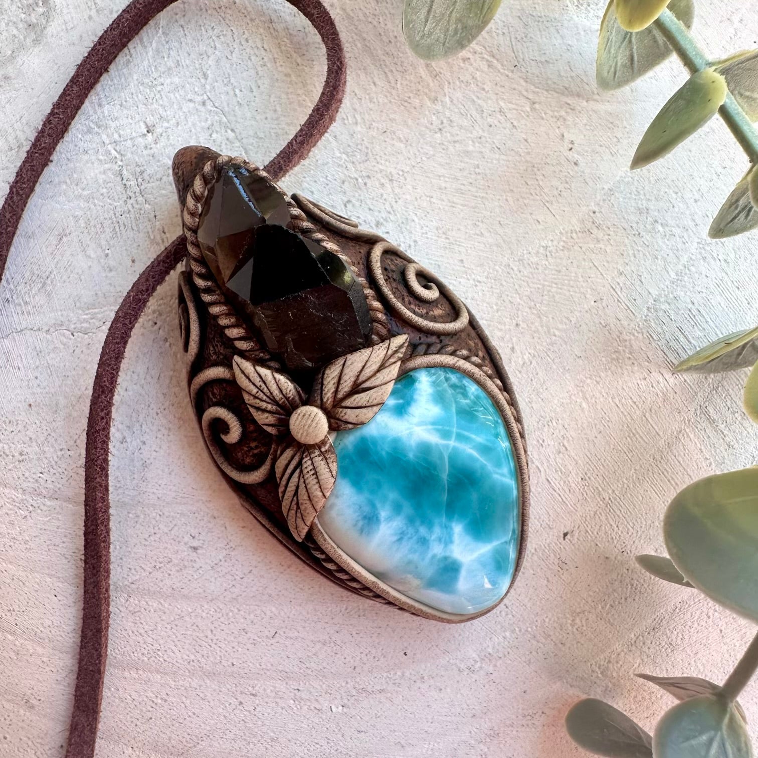 Larimar and Smoky Quartz Pendant Necklace