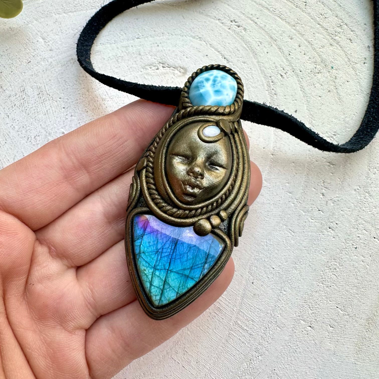 Goddess necklace with labradorite larimar and australian opal
